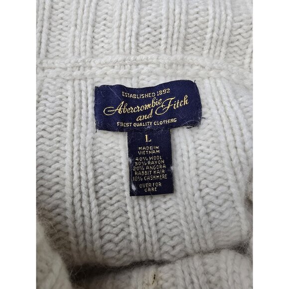 Y2k Abercrombie Vintage Cable Knit Off Shoulder Wool Angora Cashmere Sweater L - Picture 4 of 6